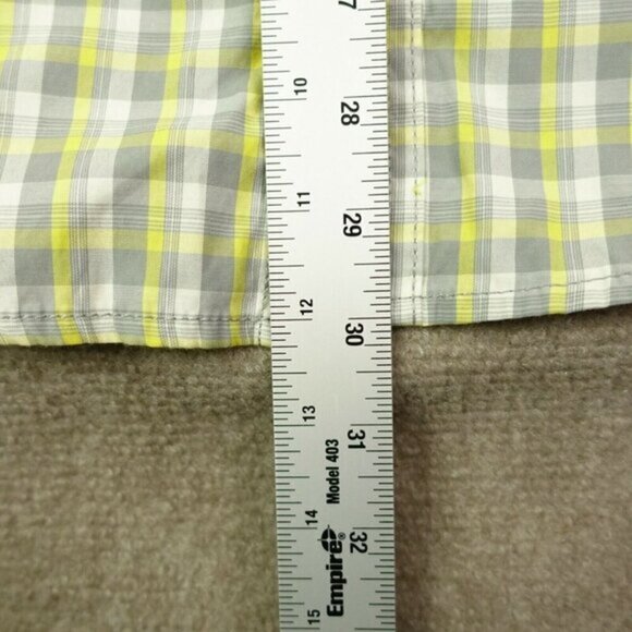 G H Bass Men's Medium Grey Yellow Plaid Short-Sleeve Button-Up Shirt Vented - Picture 5 of 6